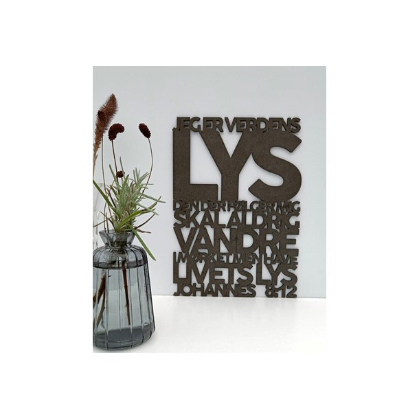 Bibelord i tr, sort MDF - Joh. 8,12